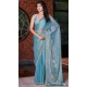 Satin Silk Swarovski Work Party Wear Saree In Light Blue - 11211199650