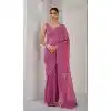 Dark Mauve Crush Silk Swarovski Work Party Wear Plus Size Saree - 11212199652