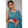 Blue Crush Silk Swarovski Work Party Wear Plus Size Saree - 11212199653