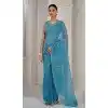 Blue Crush Silk Swarovski Work Party Wear Plus Size Saree - 11212199653