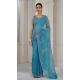 Blue Crush Silk Swarovski Work Party Wear Saree - 11212199653