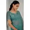 Sea Green Crush Silk Swarovski Work Party Wear Plus Size Saree - 11212199655