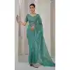 Sea Green Crush Silk Swarovski Work Party Wear Plus Size Saree - 11212199655