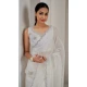 White Crush Silk Swarovski Work Party Wear Saree - 11212199656