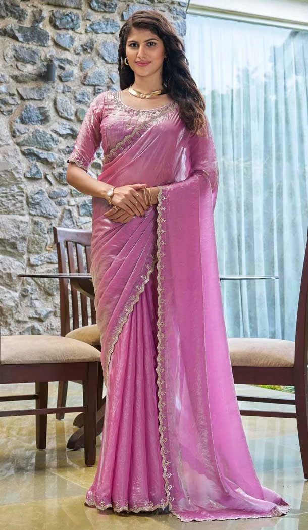 Satin Silk Hand Work Party Wear Saree In Lavender - 11213199658