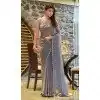 Satin Silk Hand Work Party Wear Plus Size Saree In Grey - 11213199659