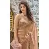Satin Silk Hand Work Party Wear Plus Size Saree In Brown - 11213199661