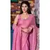 Pink Satin Silk Hand Work Traditional Party Wear Plus Size Saree - 11214199663