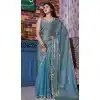 Blue Satin Silk Hand Work Traditional Party Wear Plus Size Saree - 11214199664