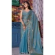 Blue Satin Silk Hand Work Traditional Party Wear Saree - 11214199664