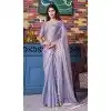 Grey Satin Silk Hand Work Traditional Party Wear Plus Size Saree - 11214199665