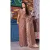 Brown Satin Silk Hand Work Traditional Party Wear Plus Size Saree - 11214199666