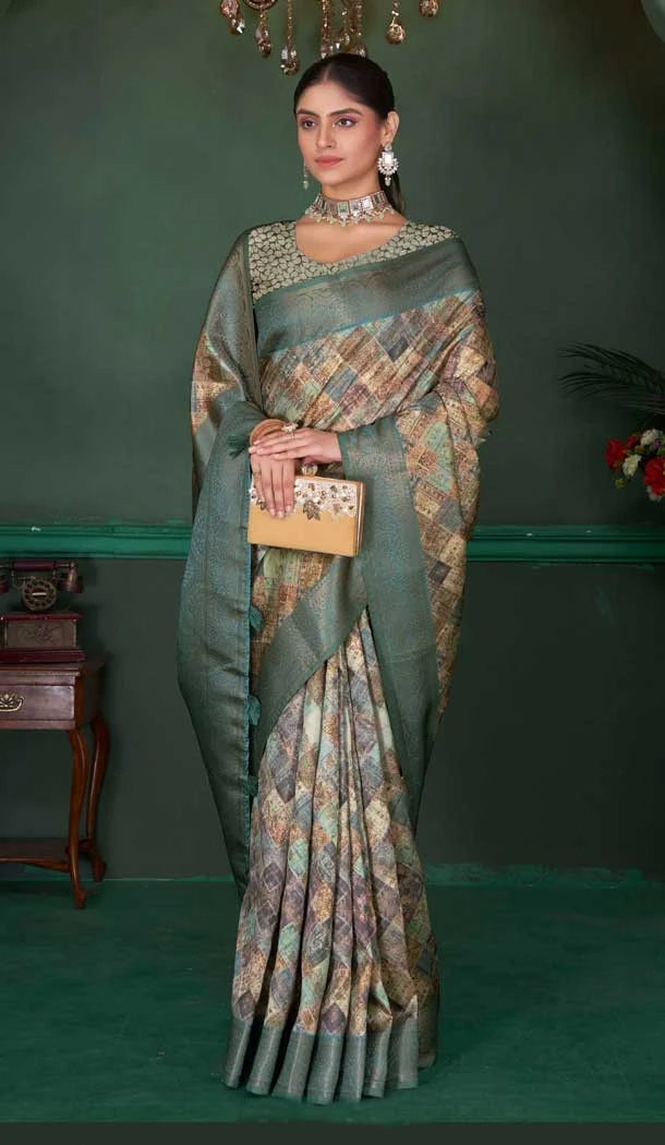 Soft Silk Digital Print Work Traditional Wear Saree In Multi Color - 11097198780