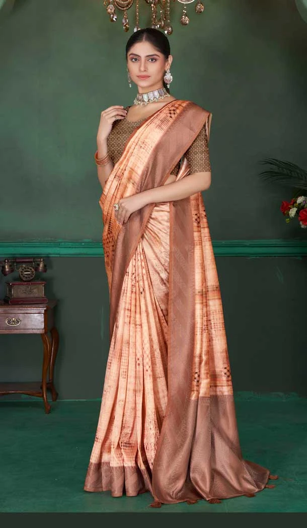 Soft Silk Weaving Work Traditional Wear Saree In Peach - 11098198784