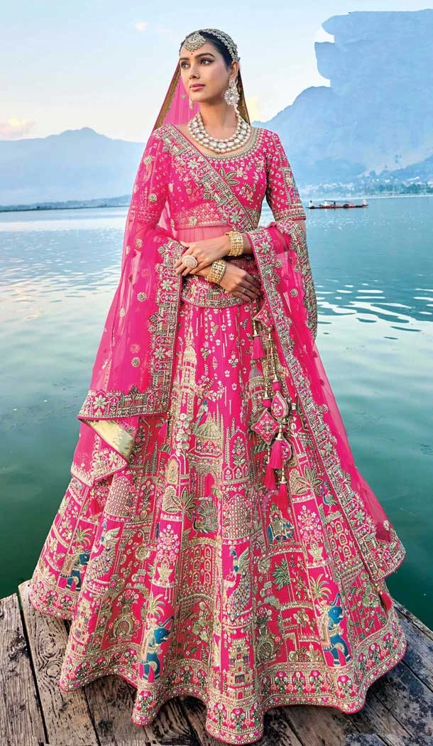 Pink Silk Embroidered Wedding Wear Designer Bridal Lehenga Choli - 11103198835