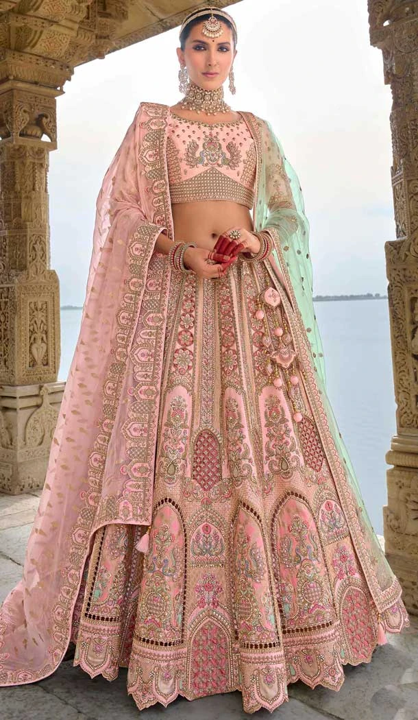 Light Pink Silk Embroidered Wedding Wear Designer Bridal Lehenga Choli - 11103198837