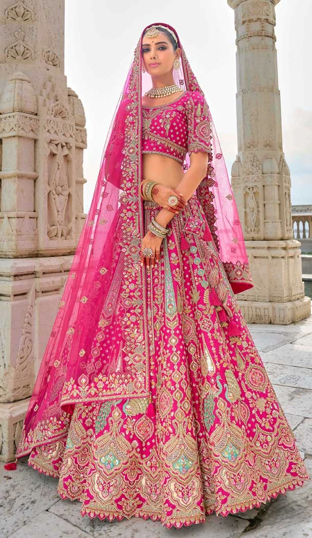 Rani Pink Silk Embroidered Wedding Wear Designer Bridal Lehenga Choli - 11103198838