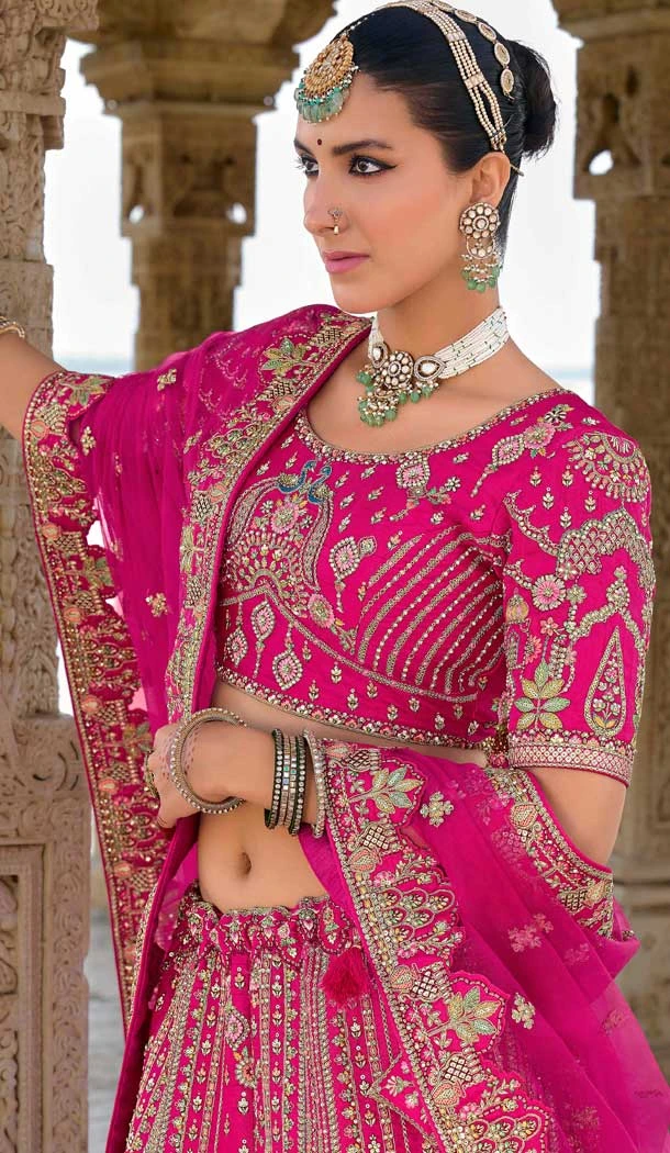 Silk Embroidered Wedding Wear Designer Bridal Lehenga Choli In Rani Pink - 11103198840