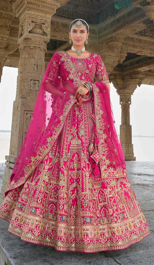 Silk Embroidered Wedding Wear Designer Bridal Lehenga Choli In Rani Pink - 11103198840