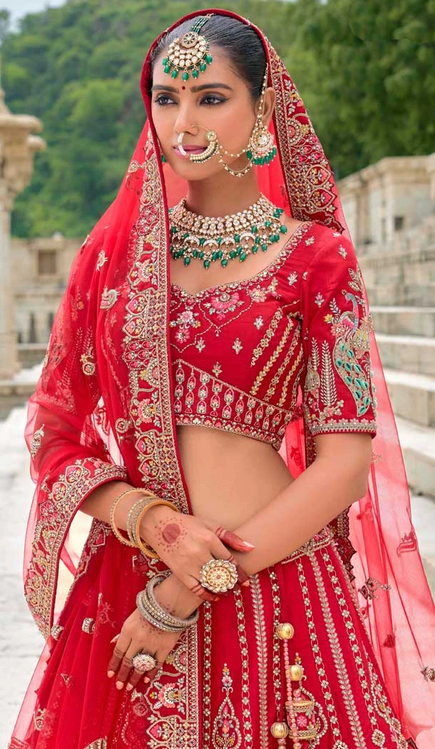 Wedding Wear Red Silk Embroidered Designer Bridal Lehenga Choli - 11103198843