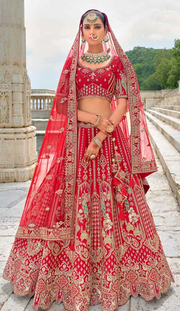 Wedding Wear Red Silk Embroidered Designer Bridal Lehenga Choli - 11103198843