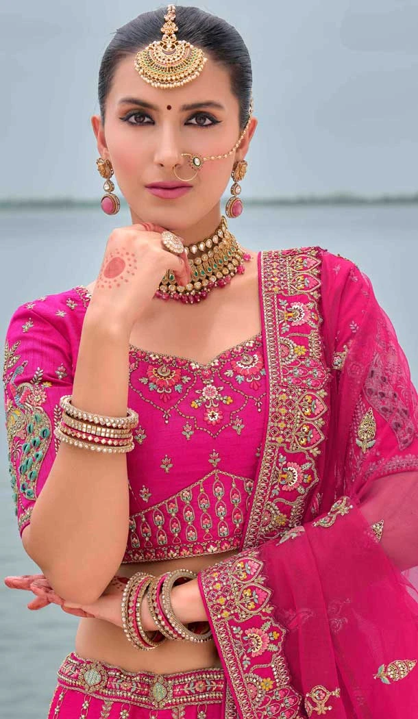 Rani Pink Silk Khatli Embroidered Wedding Wear Designer Bridal Lehenga Choli - 11103198844