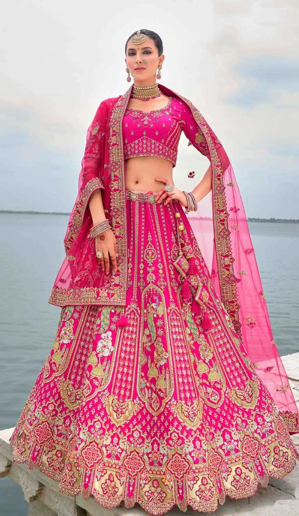 Rani Pink Silk Khatli Embroidered Wedding Wear Designer Bridal Lehenga Choli - 11103198844