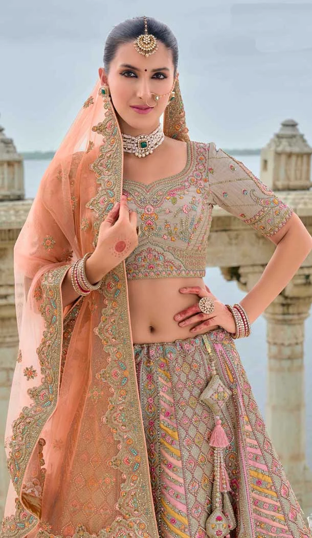 Silk Embroidered Wedding Wear Designer Bridal Lehenga Choli In Multi Color - 11103198845