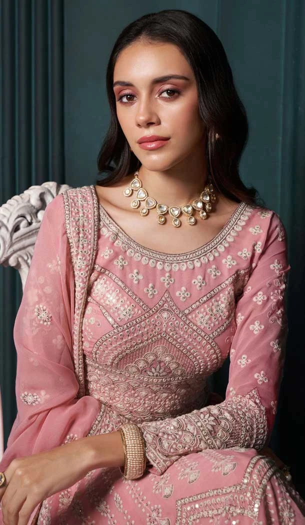 Georgette Embroidered Designer Lehenga Choli In Pink - 11106198859