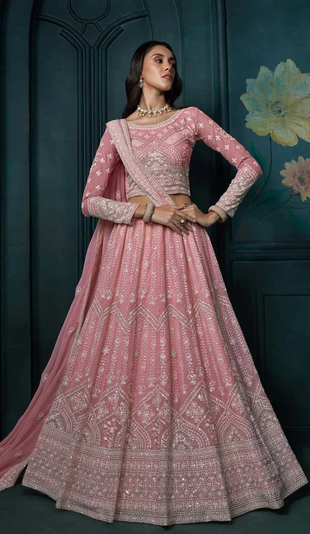 Georgette Embroidered Designer Lehenga Choli In Pink - 11106198859
