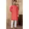 Dark Peach Linen Silk Plain Casual Readymade Men Kurta Pajama - 11133199073