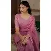 Baby Pink Silk Crush Zarkan HandWork Party Wear Plus Size Saree - 11127199032