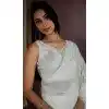 White Silk Crush Zarkan HandWork Party Wear Plus Size Saree - 11127199033