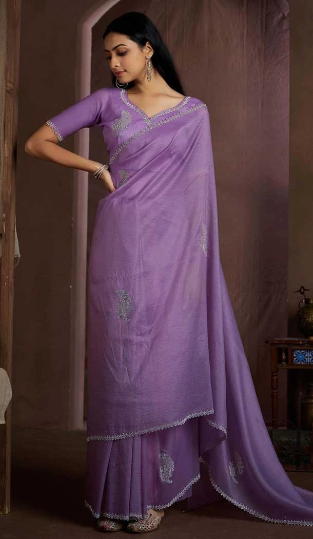 Lavender Silk Crush Zarkan HandWork Party Wear Saree - 11127199034 Lavender Silk Crush Zarkan HandWork Party Wear Saree - 11127199034