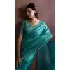 Rama Blue Silk Crush Zarkan HandWork Party Wear Plus Size Saree - 11127199035