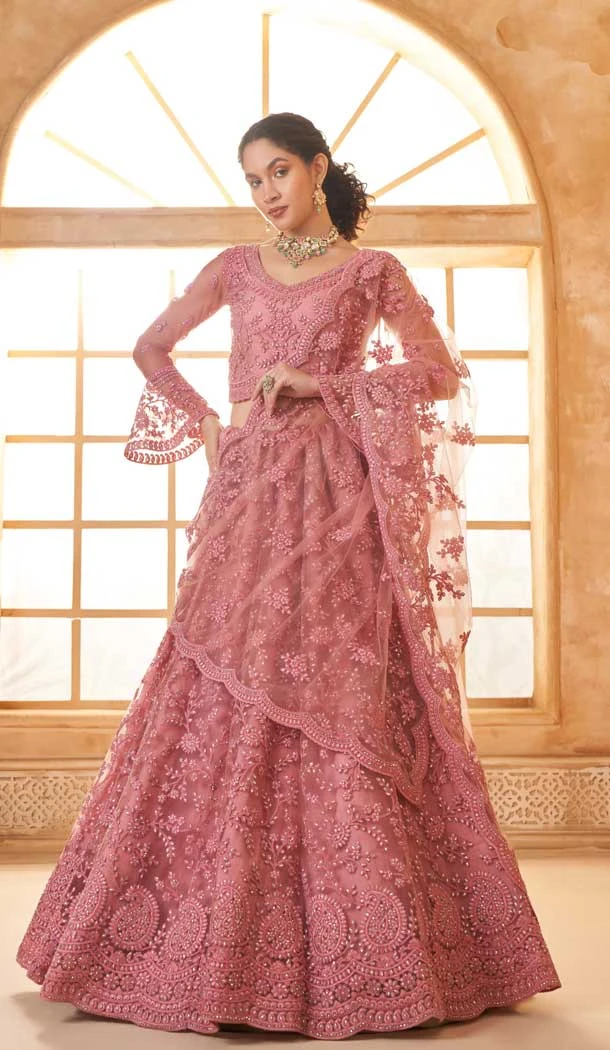 Mauve Net Thread Work Designer Wear Lehenga Choli - 11107198869