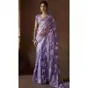 Satin Silk Zari Print Work Party Wear Plus Size Saree In Lavender - 11114198929