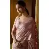 Satin Silk Zari Print Work Party Wear Plus Size Saree In Peach - 11114198930