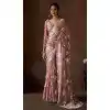 Satin Silk Zari Print Work Party Wear Plus Size Saree In Peach - 11114198930