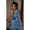 Satin Silk Zari Print Work Party Wear Plus Size Saree In Blue - 11114198931