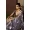 Satin Silk Zari Print Work Party Wear Plus Size Saree In Steal Purple Grey - 11114198933
