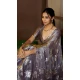 Satin Silk Zari Print Work Party Wear Saree In Steal Purple Grey - 11114198933