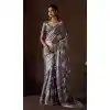 Satin Silk Zari Print Work Party Wear Plus Size Saree In Steal Purple Grey - 11114198933