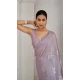 Lavender Satin Silk Foil Print Work Party Wear Saree - 11115198934
