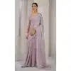 Lavender Satin Silk Foil Print Work Party Wear Plus Size Saree - 11115198934