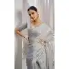 Grey Satin Silk Foil Print Work Party Wear Plus Size Saree - 11115198935
