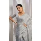 Grey Satin Silk Foil Print Work Party Wear Saree - 11115198935