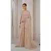 Peach Satin Silk Foil Print Work Party Wear Plus Size Saree - 11115198936