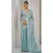 Sky Blue Satin Silk Foil Print Work Party Wear Saree - 11115198937