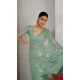Mint Green Satin Silk Foil Print Work Party Wear Saree - 11115198938